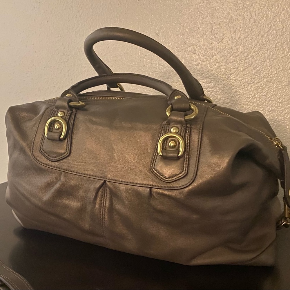 Coach Ashley Convertible Pewter Metallic Leather Satchel | Shoulder Bag - Picture 7 of 11